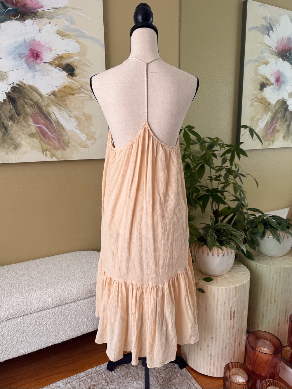 ** NWOT ** Backless Spaghetti-Strap Ruffle Hem Midi XS Free People Anthropologie